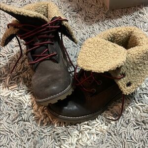 Timberland Brown and Tan Boots with Red Laces